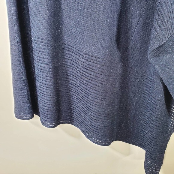 White House Black Market Asymmetric Drape Sleeve Shimmer Sweater Blue Medium - Picture 4 of 15